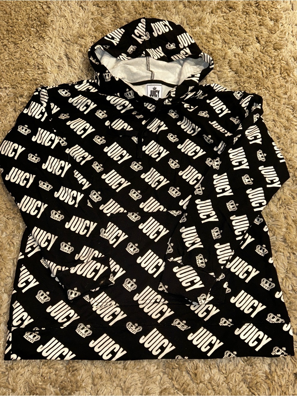 Juicy Couture Black & White All-Over Logo Pullover Hoodie